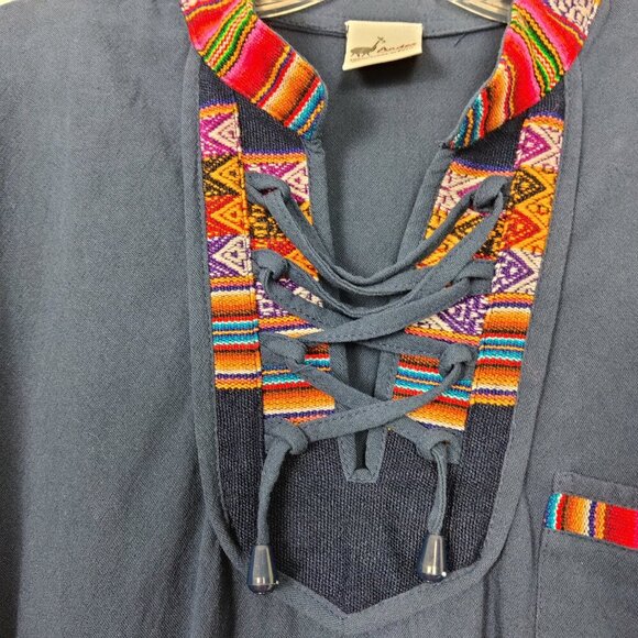 Andes Men's Short Sleeve Blue Cotton Handmade T-shirt Size Large Awayo Tee - Picture 3 of 9